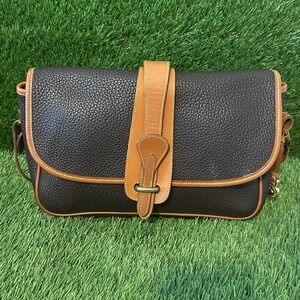 Dooney & Bourke Vintage Brown Pebbled Leather with Brown Trim Flap Shoulder Bag